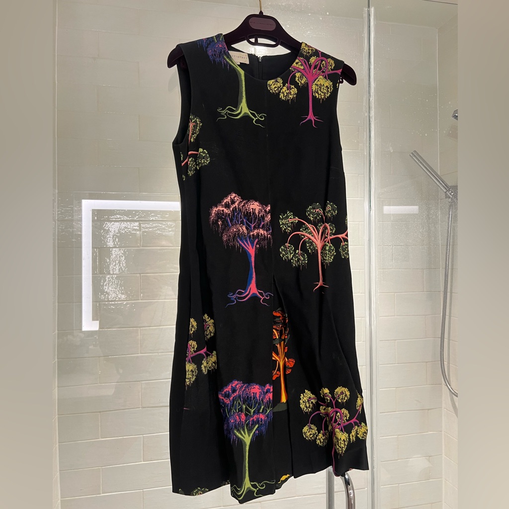 Stella Mccartney Black Dress With Vibrant Tree Motifs